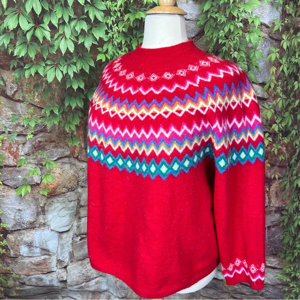 CROFT & BARROW Plus Red Fair Isle Nordic Chevron Cabincore Mock Neck Sweater, 2X - Picture 3 of 10